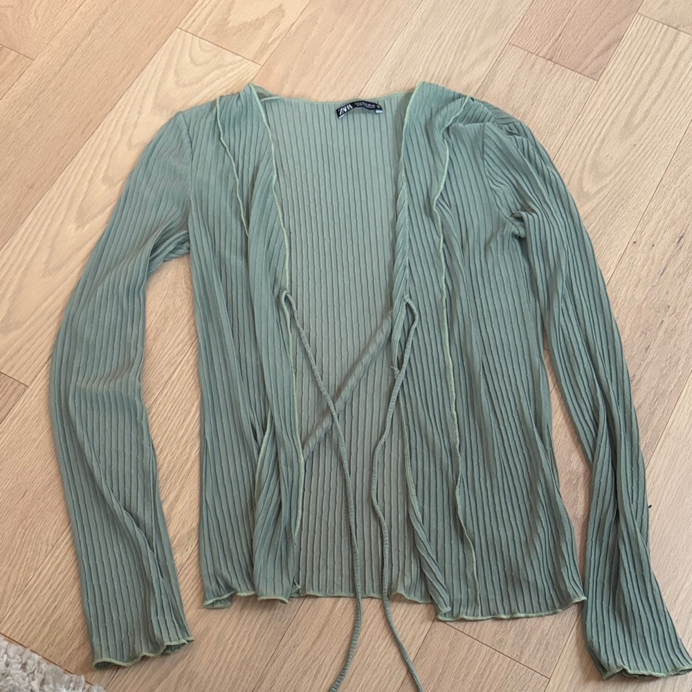 Zara Green Ribbed Wrap Top
